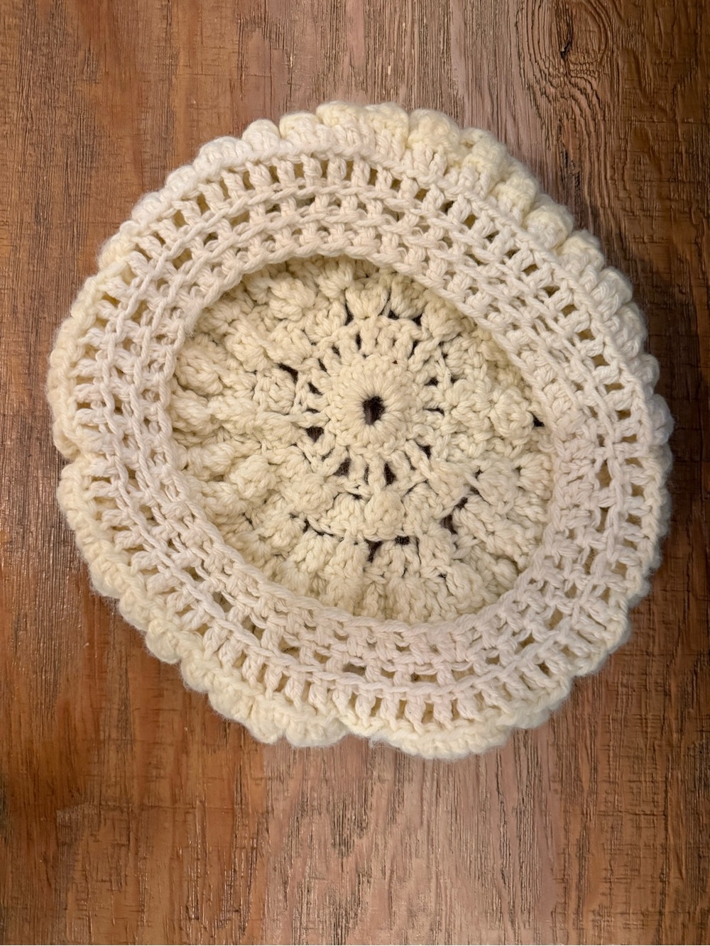 Handmade Crochet Cream Beret euro BoHo coquette - Picture 3 of 4